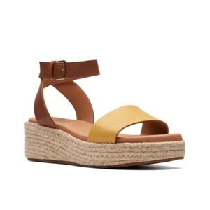 Clarks Women's Kimmei Ivy Platform Wedge Sandals Ankle Strap Brown Yellow Size 9